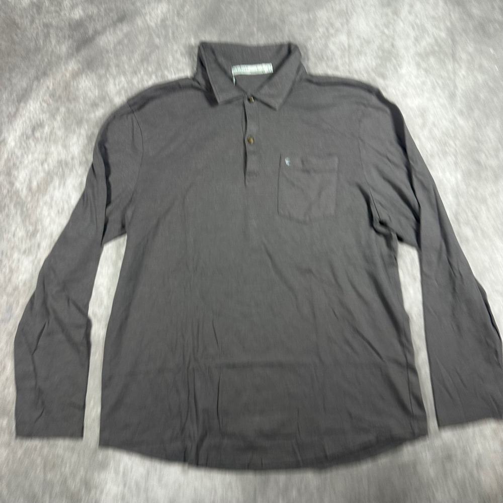 Criquet Mens L Long Sleeve Polo Shirt Grey Micro Stripe Pocket Golf Preppy